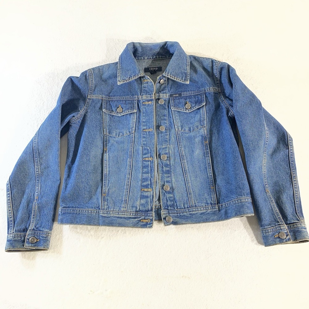 IZOD Jeans Denim Jacket Women's Medium Blue Trucker Style Button Front